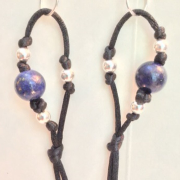 Hand Crafted Jewelry - HAND CRAFTED Blue Lapis Beads and Sterling Beads Black Satin Sterling Earrings